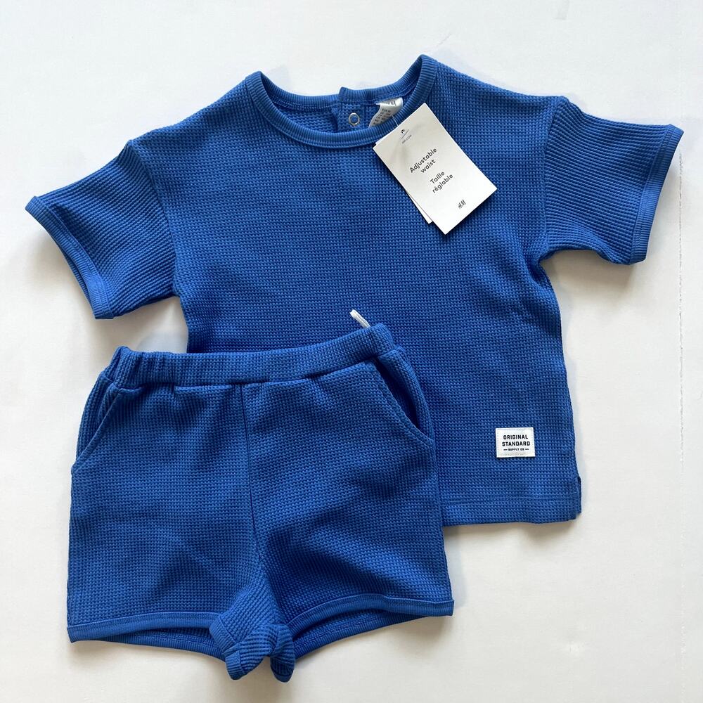H&M Blue Waffle T-Shirt & Shorts Set 12m NWT